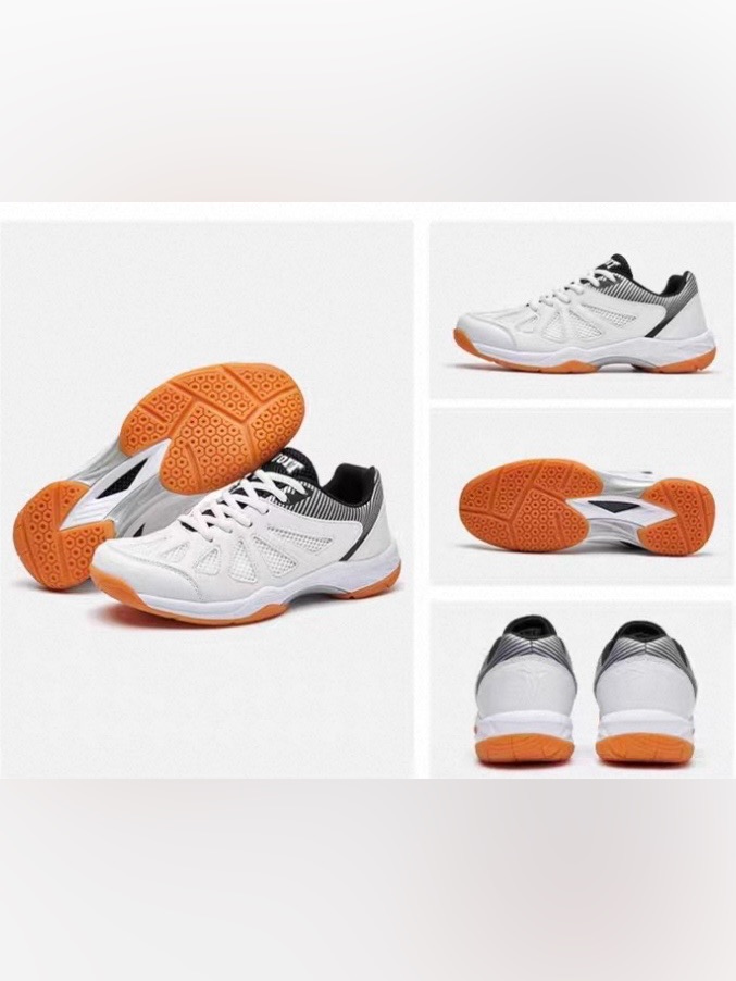 Men's White And Orange Court Shoes - Lightweight Indoor Trainer